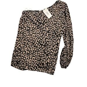 FSL Apparel One Shoulder Leopard Print Top Size Medium NWT Tan Black Cheetah